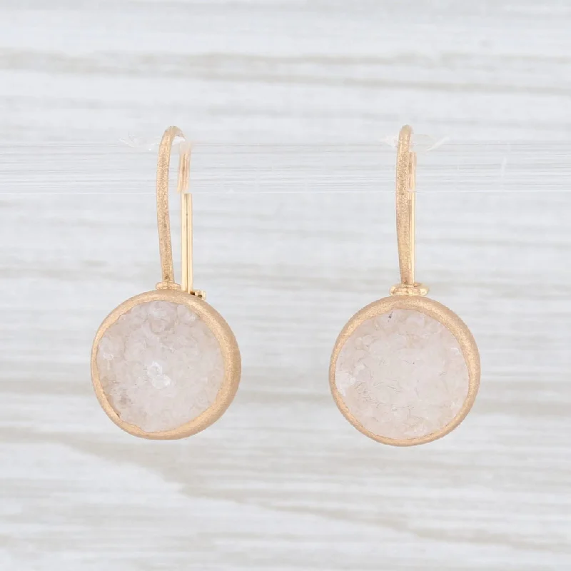 women's star earrings -New Nina Nguyen White Druzy Quartz Drop Earrings 18k Yellow Gold Hook Posts