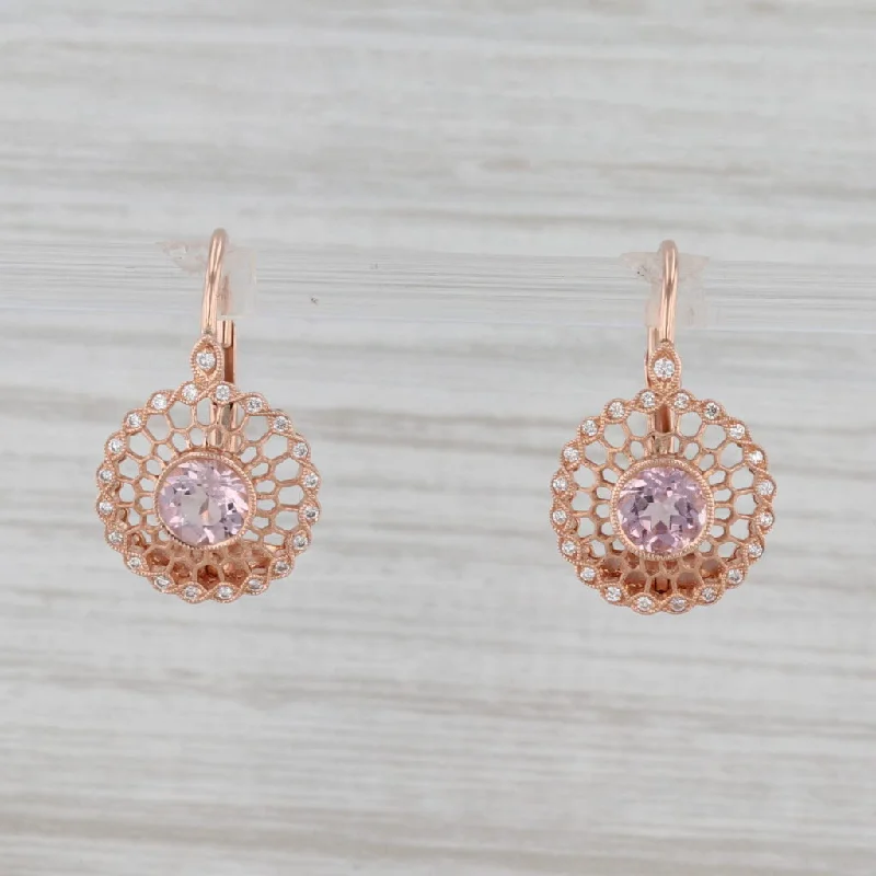 women's dangle earrings -New Beverley K 1.1ctw Morganite Diamond Halo Earrings 14k Rose Gold Filigree