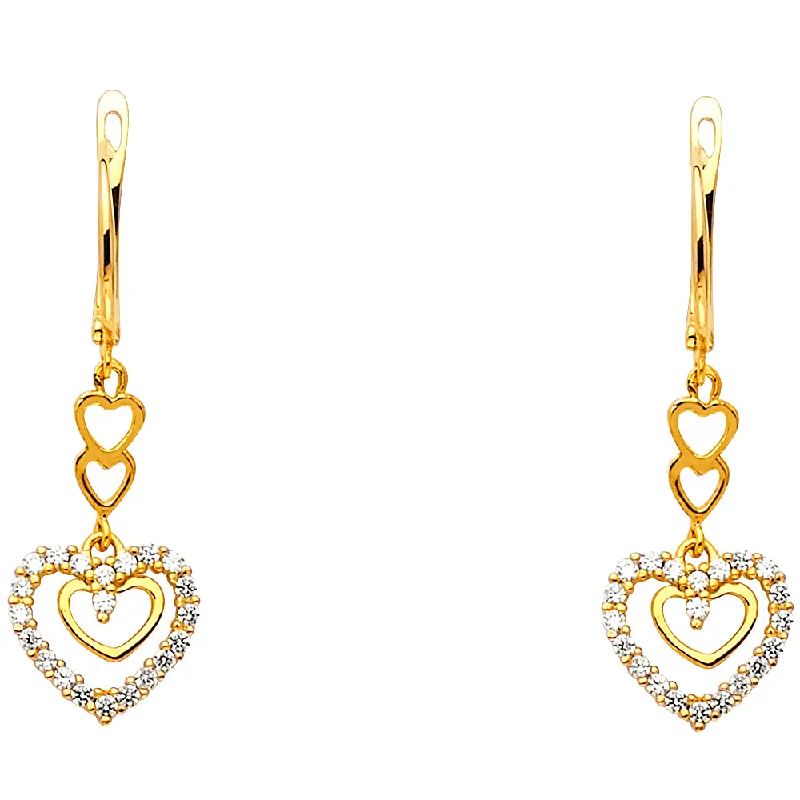 women's matching earrings -14KY CZ Heart Hanging Earrings