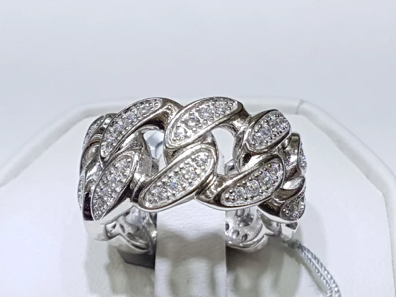 women's custom ring -Iced-Out Cubanlink Ring (Silver)