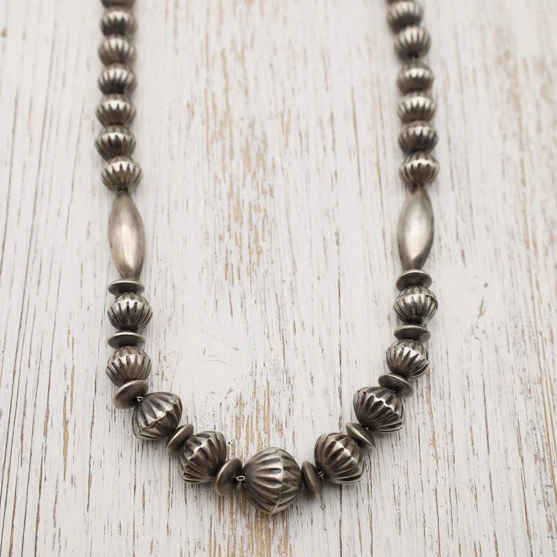 women's sapphire necklace -Handmade Sterling Silver Bead Necklace