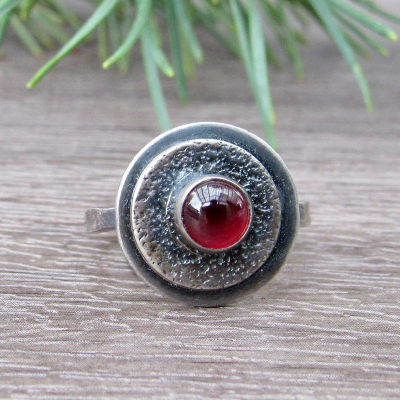 women's butterfly ring -Circular Red Garnet Ring