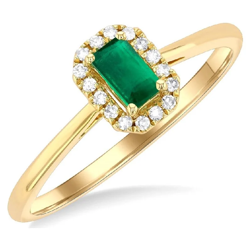 elegant gemstone engagement rings for women -10K Yellow Gold Emerald and Diamond Halo Ring