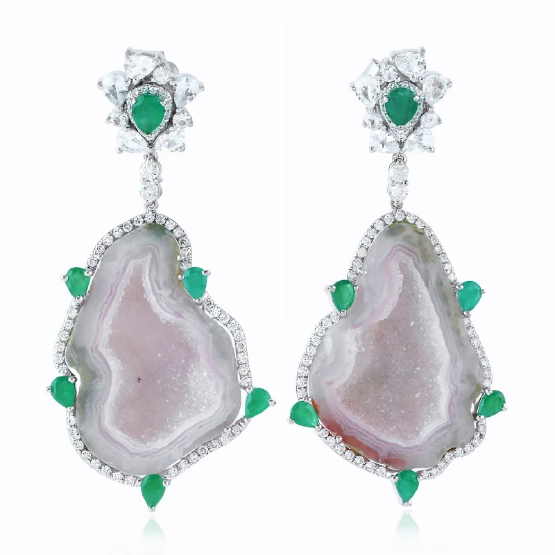 women's oversized stud earrings -Geode Emerald Earrings