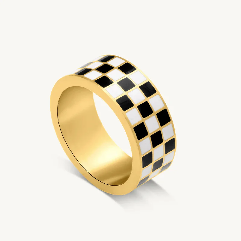 women's floral ring -Tri-Colour Checkered Ring