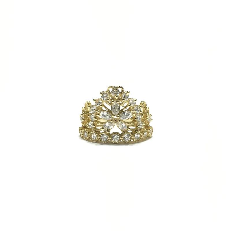 women's gold plated ring -April Birthstone Floral Crown CZ Ring (14K)