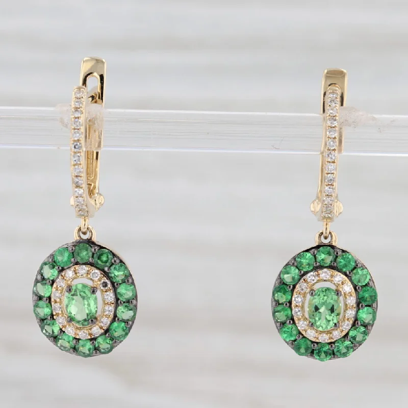 women's fashion earrings -New 1.24ctw Green Garnet Diamond Halo Earrings 14k Yellow Gold Hinged Hoop