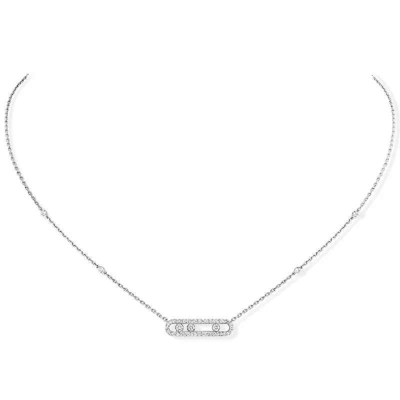 women's moon necklace -18ct White Gold Baby Move Three Diamond And Pave Set Diamond Necklace