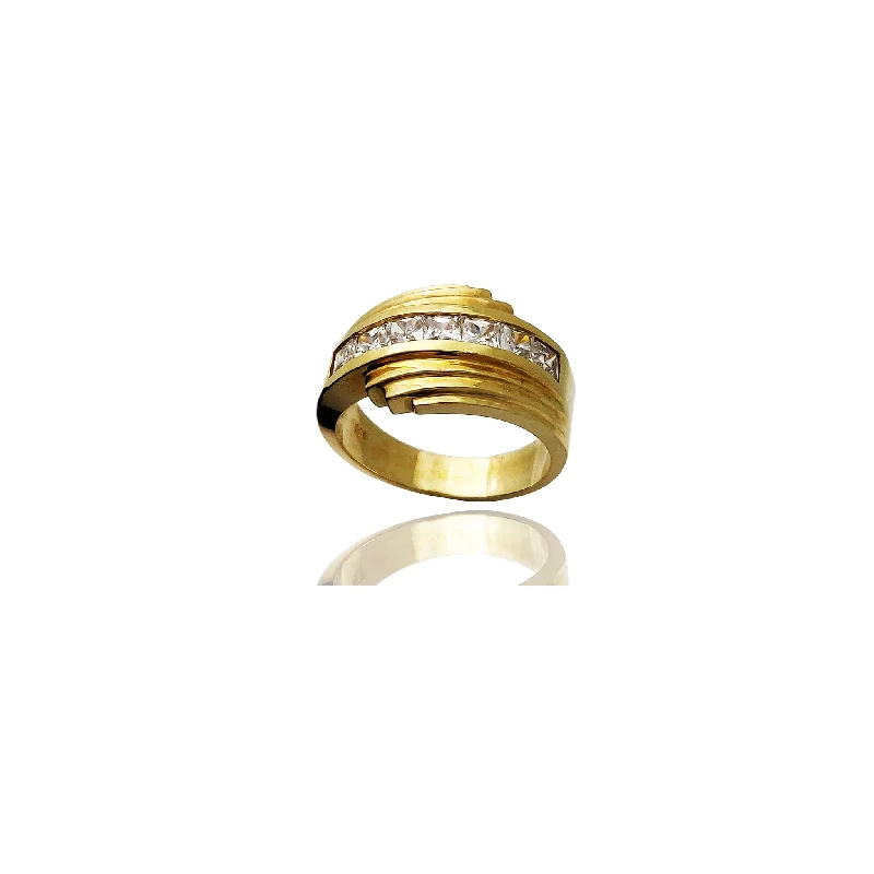 women's hammered ring -Bypass Channel Setting CZ Ring (14K)