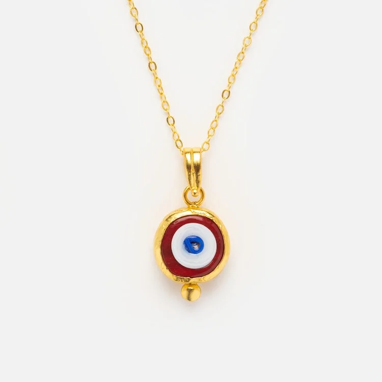 women's heart-shaped necklace -Cornicello Evil Eye Artisan Glass Pendant Necklace