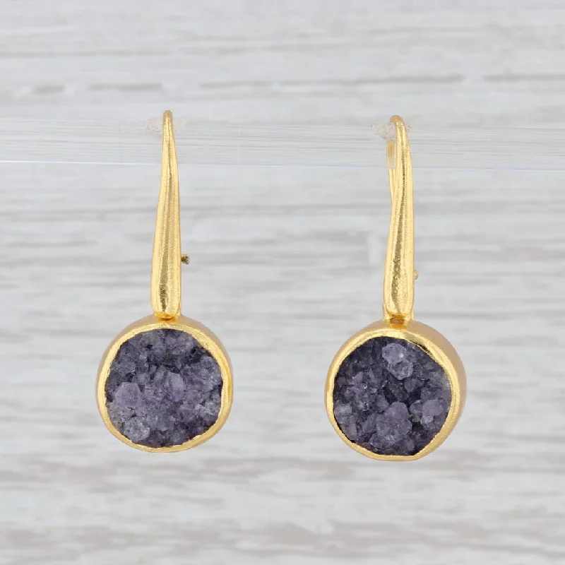 women's square stud earrings -New Nina Nguyen Amethyst Druzy Quartz Earrings 22k Gold Vermeil Sterling Silver