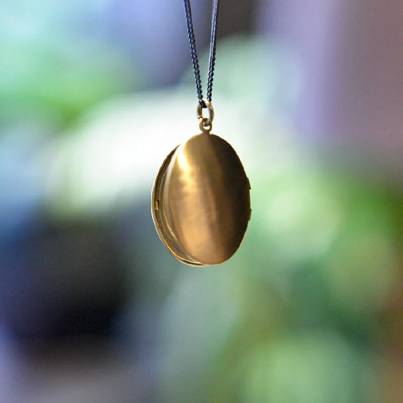 women's anniversary necklace -Vintage Large Locket Necklace Brushed Brass