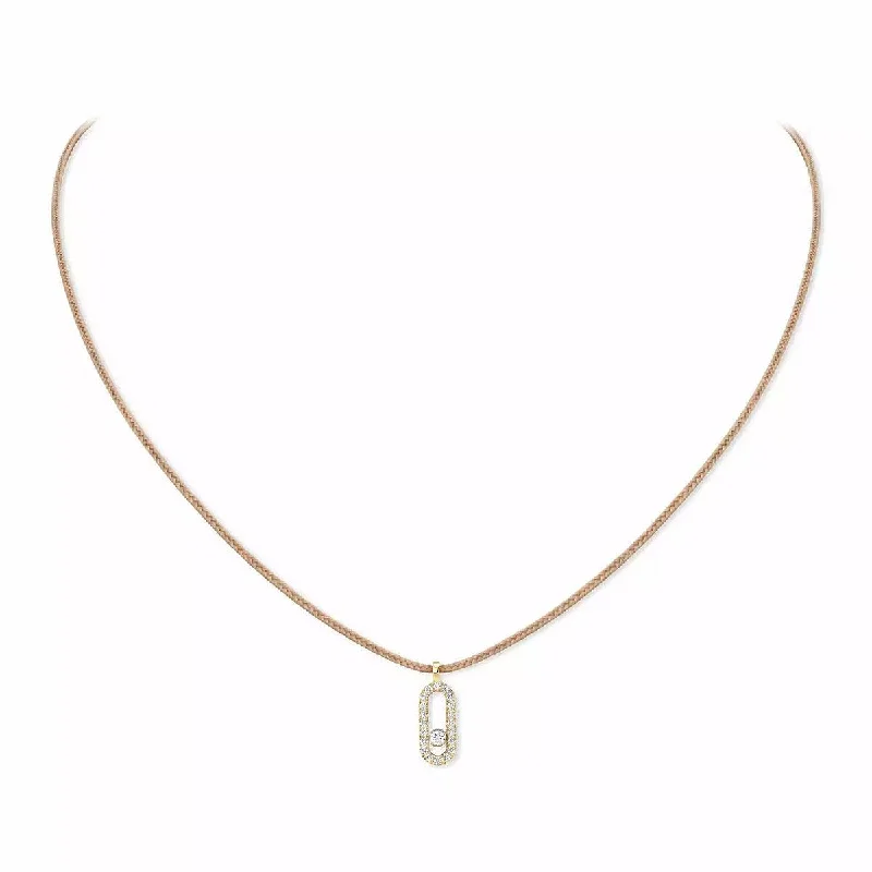 women's platinum necklace -18ct Yellow Gold Diamond Messika Cares Necklace On A Beige Cord