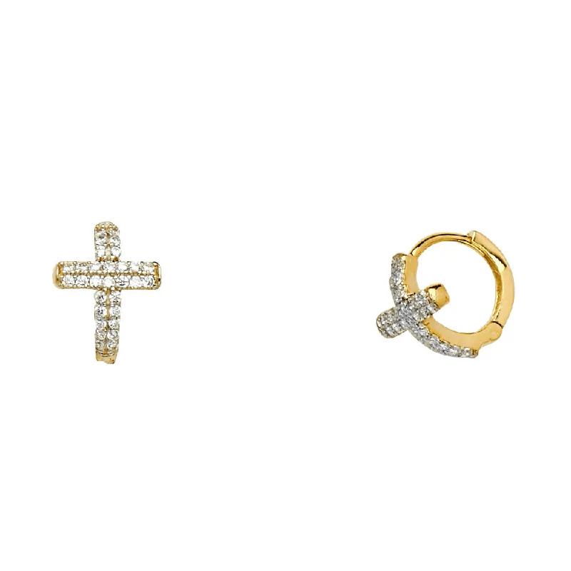 women's trendy earrings -14KY Cross CZ Huggies Earringsrings