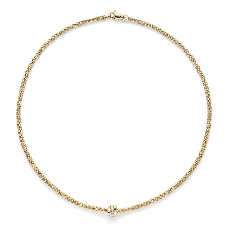 women's birthstone necklace -Prima 18ct Yellow Gold Necklace With Diamond Set And Plain Rondels