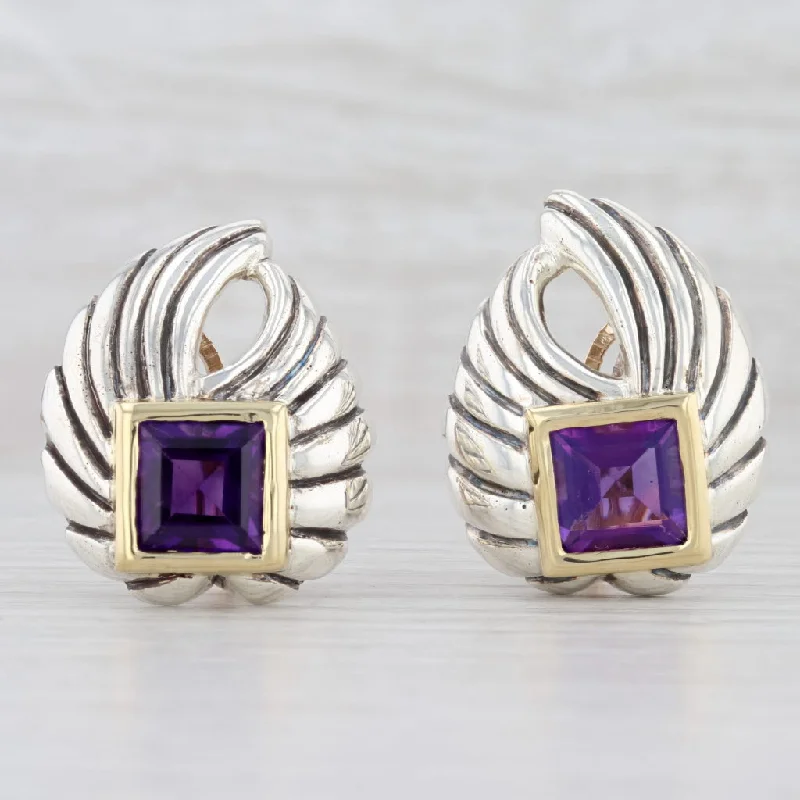 women's flower earrings -7.25ctw Amethyst Clip-On Earrings 14k Gold Sterling Silver Statement Drops