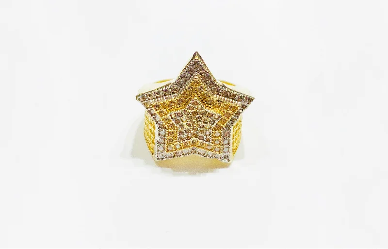 women's gemstone diamond ring -Two-tone Star CZ Ring (14K).