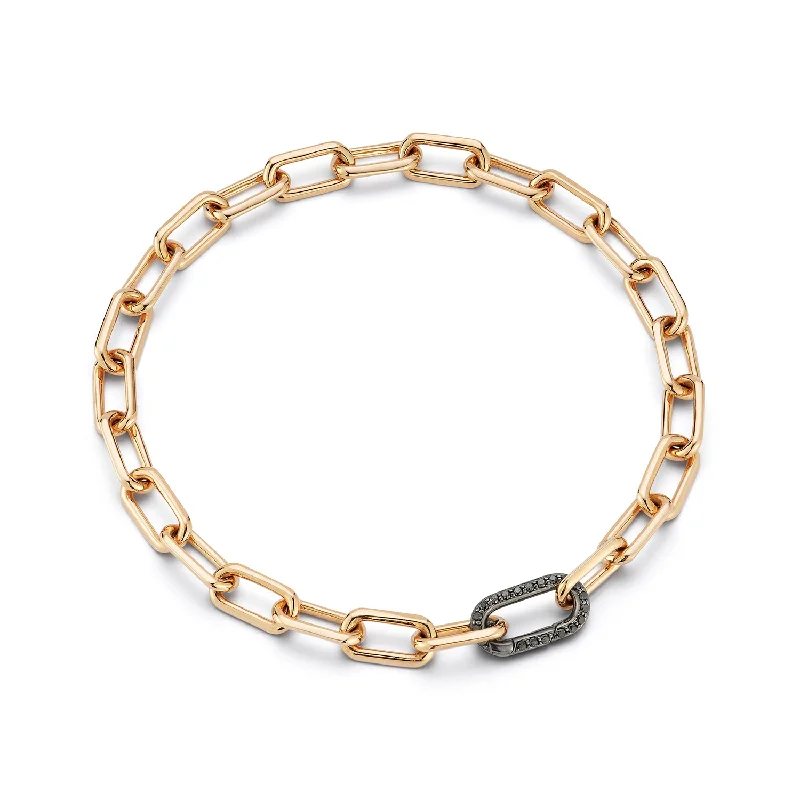 women's cuff bangle set -SAXON 18K GOLD CHAIN LINK BRACELET WITH ELONGATED BLACK DIAMOND CLASP