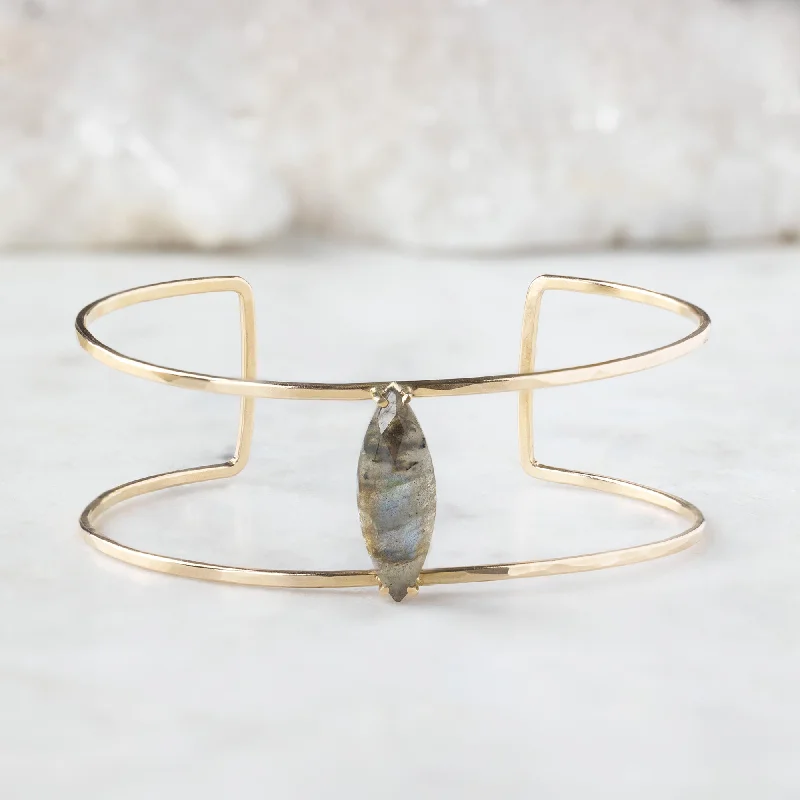 women's adjustable bangle bracelet -The Labradorite Cage Cuff Bracelet | Gold Filled