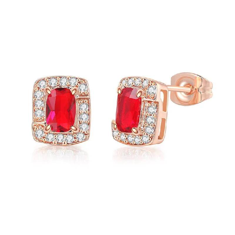 Rose Gold + Redstone Stud Earrings