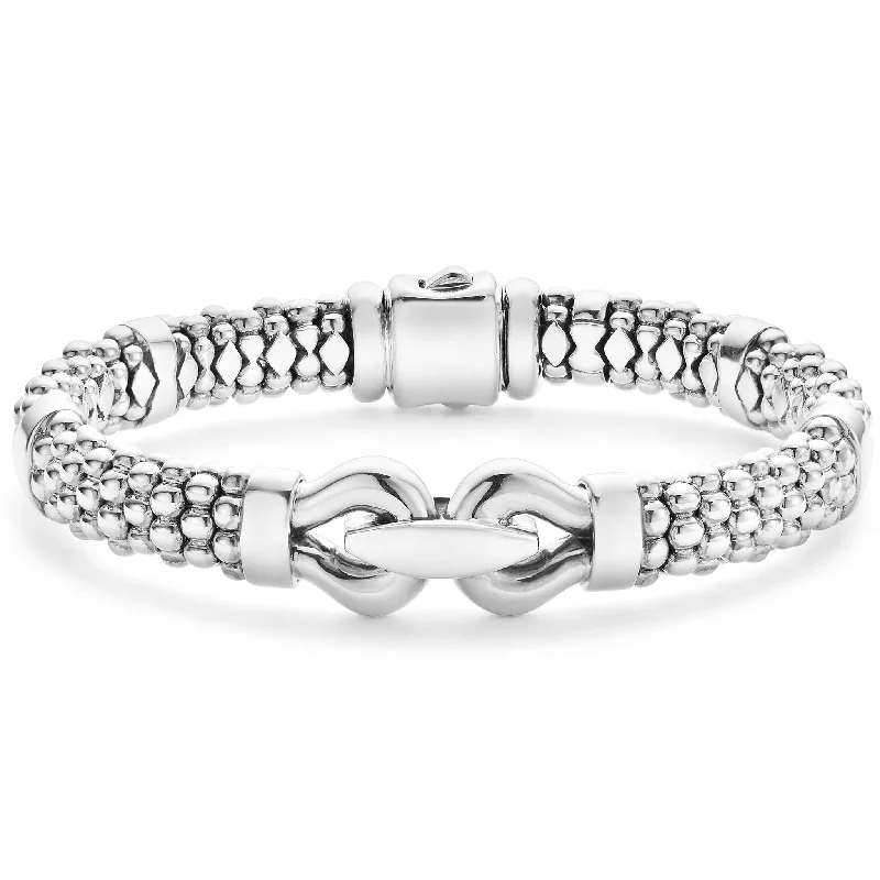 women's infinity bangle -Lagos Derby Silver Caviar Buckle Bracelet, 9mm