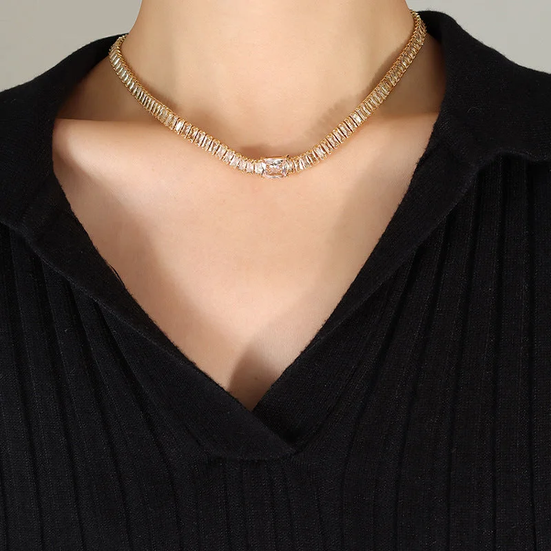 P1234-Champagne Zircon Necklace-40+5cm