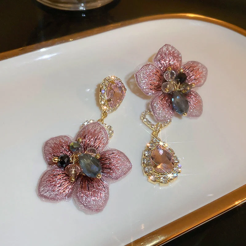 40# Silver Needle-Pink Diamond Crystal Flowers