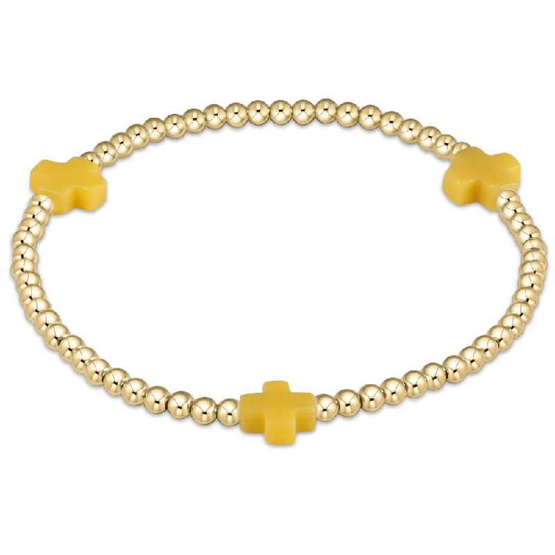 women's charm bangle -enewton 6.25" Signature Cross Gold Pattern 3mm Bead Bracelet - Canary