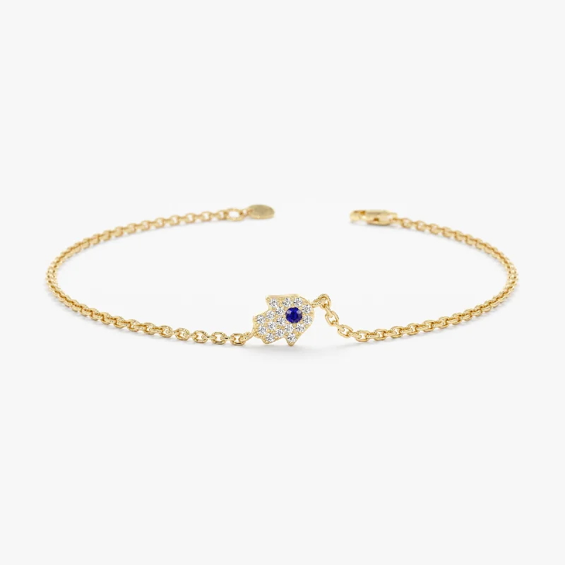 women's adjustable bracelet -Sapphire and Diamond Hamsa Bracelet In Gold, Edina