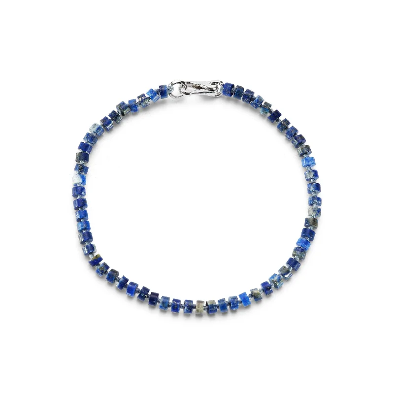 women's statement gold bracelet -GARNETT STERLING SILVER AND LAPIS BEAD BRACELET