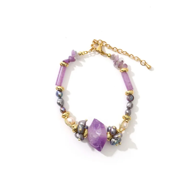 Gray Pearl Amethyst Bracelet