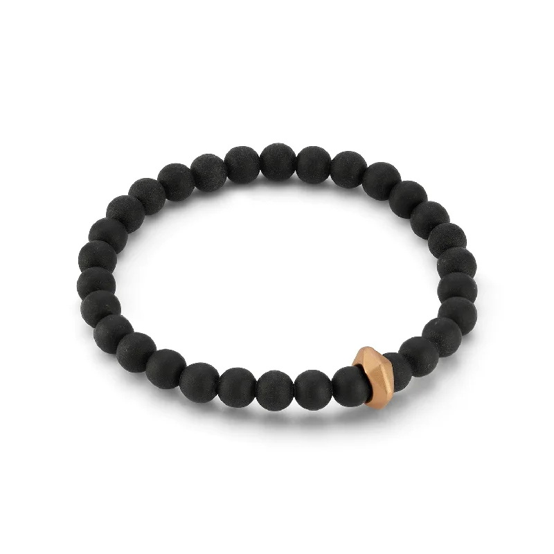 women's chic bracelet -SYDNEY MATTE ONYX AND 18K ROSE GOLD ORIGAMI BEADED BRACELET