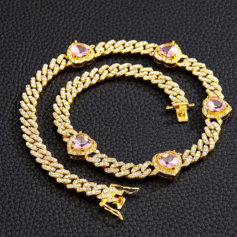 Gold Pink Zirconium Necklace