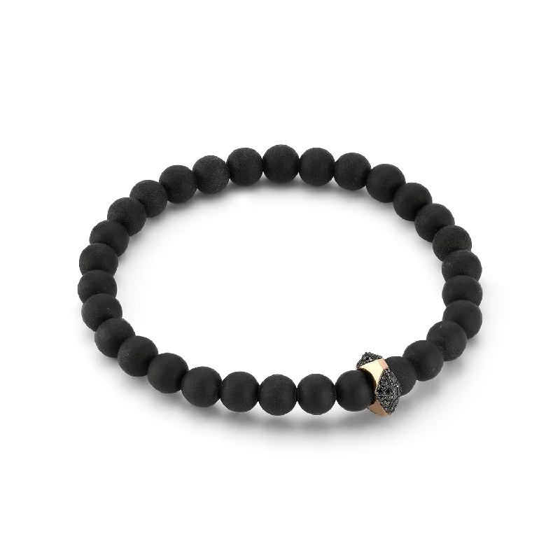 women's designer bracelet -SYDNEY 18K ROSE GOLD, BLACK DIAMOND AND ONYX ORIGAMI BEADED BRACELET