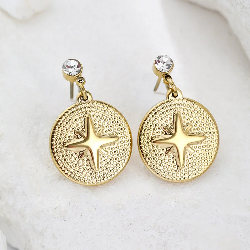 1 Pair Simple Style Classic Style Round Star Solid Color Plating Inlay Stainless Steel Artificial Diamond Drop Earrings