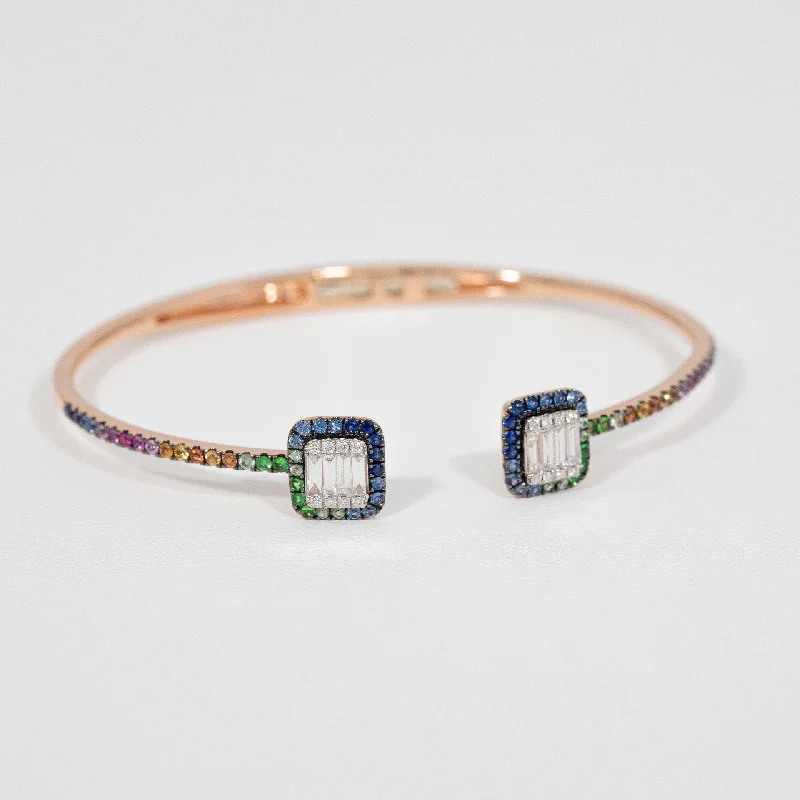 women's layered bracelet -14kt Rose Gold Multicolored Sapphire and Diamond Bangle Bracelet