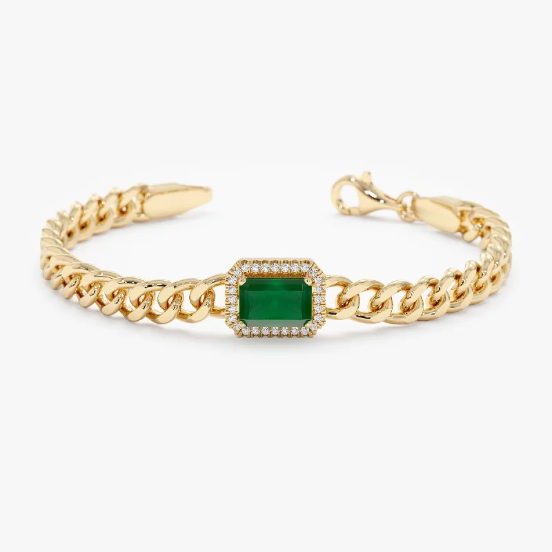 women's luxury diamond bracelet -Bold Emerald & Diamond Cuban Chain Bracelet, Juliet