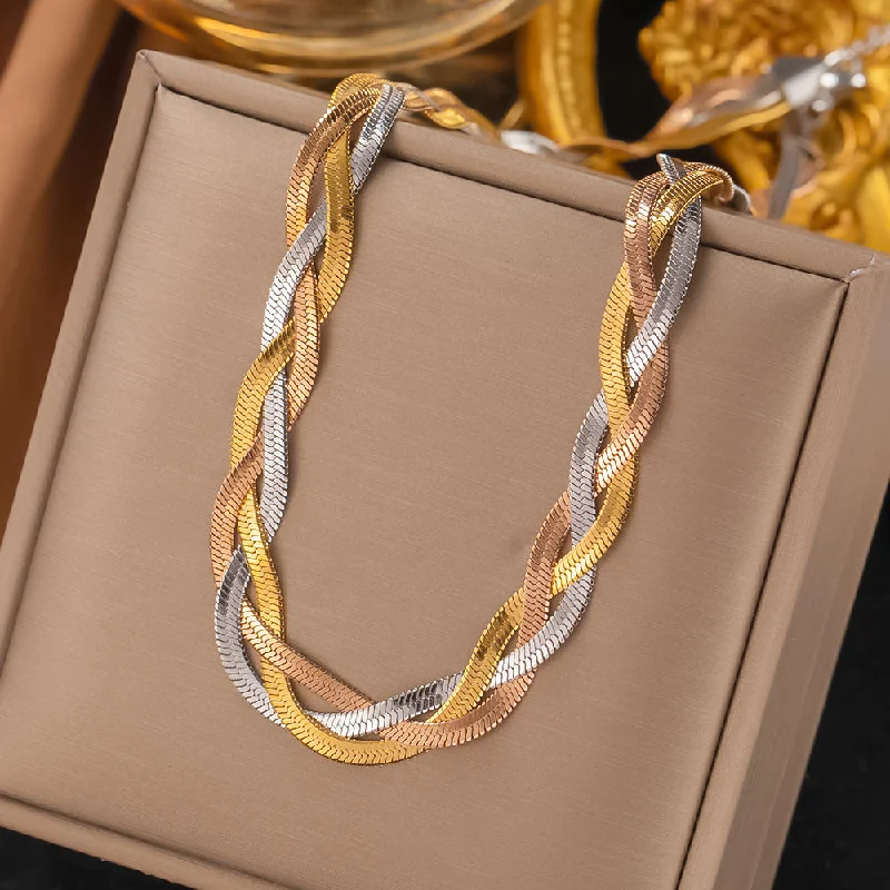 women's vintage gold bracelet -Commute Color Block Titanium Steel Plating 18k Gold Plated Bracelets Necklace