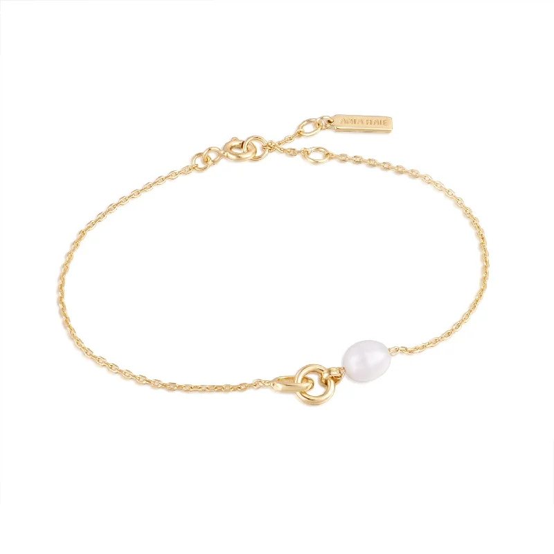 women's crystal bangle -Pearl Link Chain Bracelet