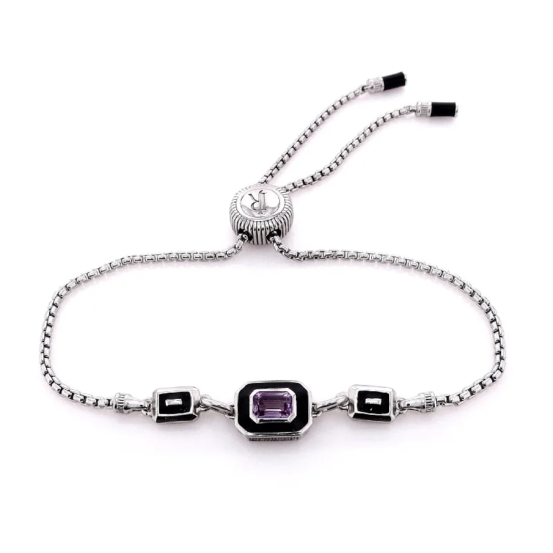 women's engraved bracelet -Judith Ripka Sterling Silver Adrienne Enamel & Amethyst Friendship Bracelet