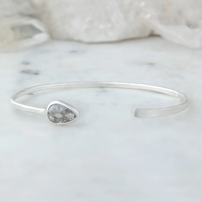 women's gold bracelet -One of A Kind Pear Salt and Pepper Diamond Cuff Bracelet | Sterling Silver