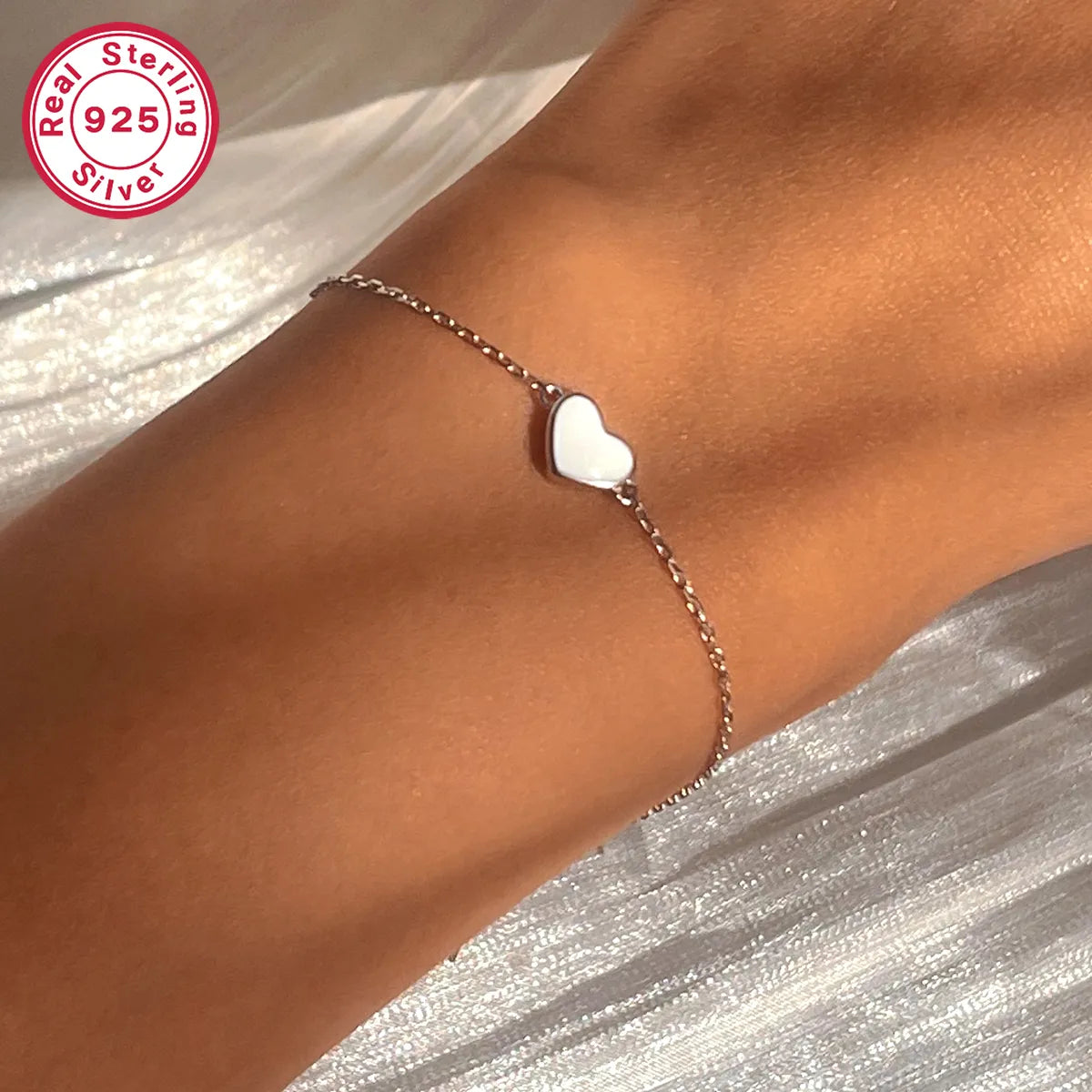 women's trendy bracelet -Solid Color Heart Shape Sterling Silver White Gold Plated Women's Bracelets Necklace Jewelry Set