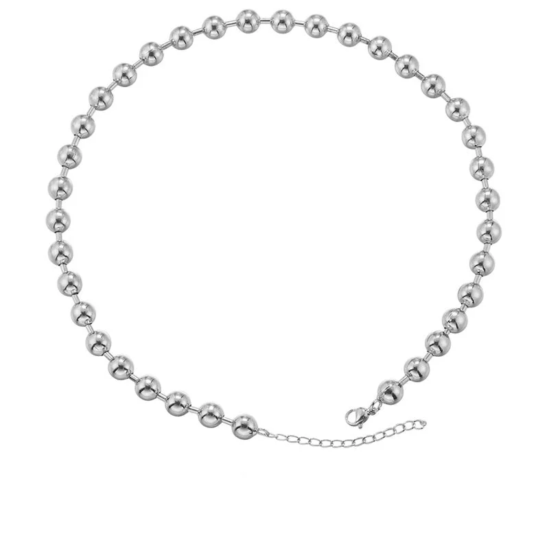 Vl375 White Gold Color 8mm round Beads Necklace