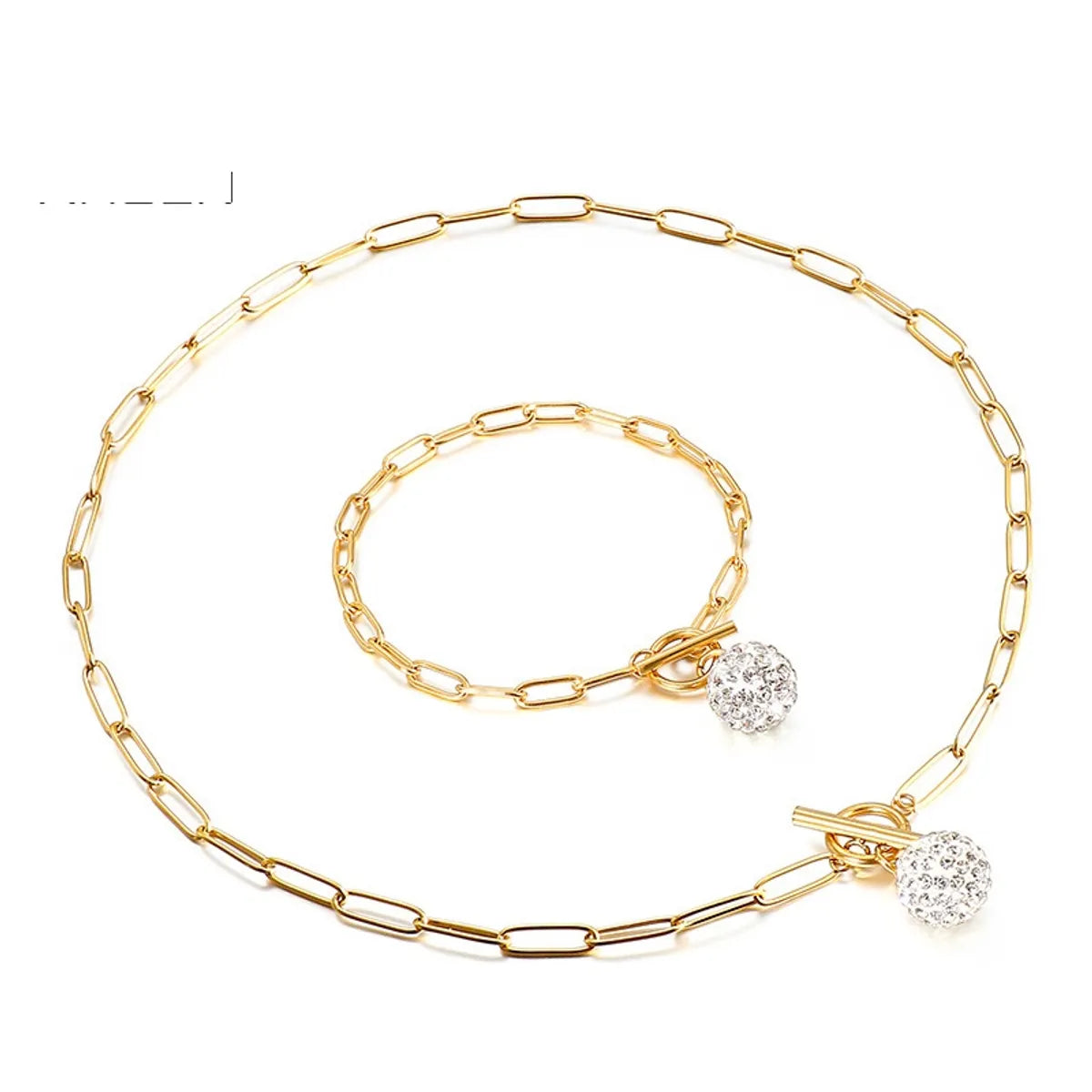 women's stackable diamond bracelet -New Style Diamond Ball Stainless Steel Square Chain Ot Buckle Necklace Bracelet Set Wholesale Gooddiy