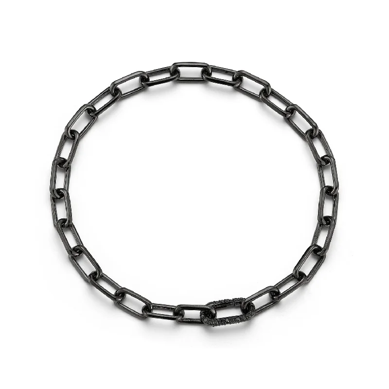 women's bold bracelet -SAXON 18K BLACK GOLD CHAIN LINK BRACELET WITH ELONGATED BLACK DIAMOND CLASP