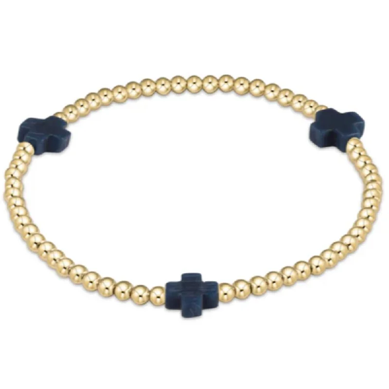 women's gold cuff bracelet -enewton 5.5" egirl Signature Cross Gold Pattern 3mm Bead Bracelet - Navy