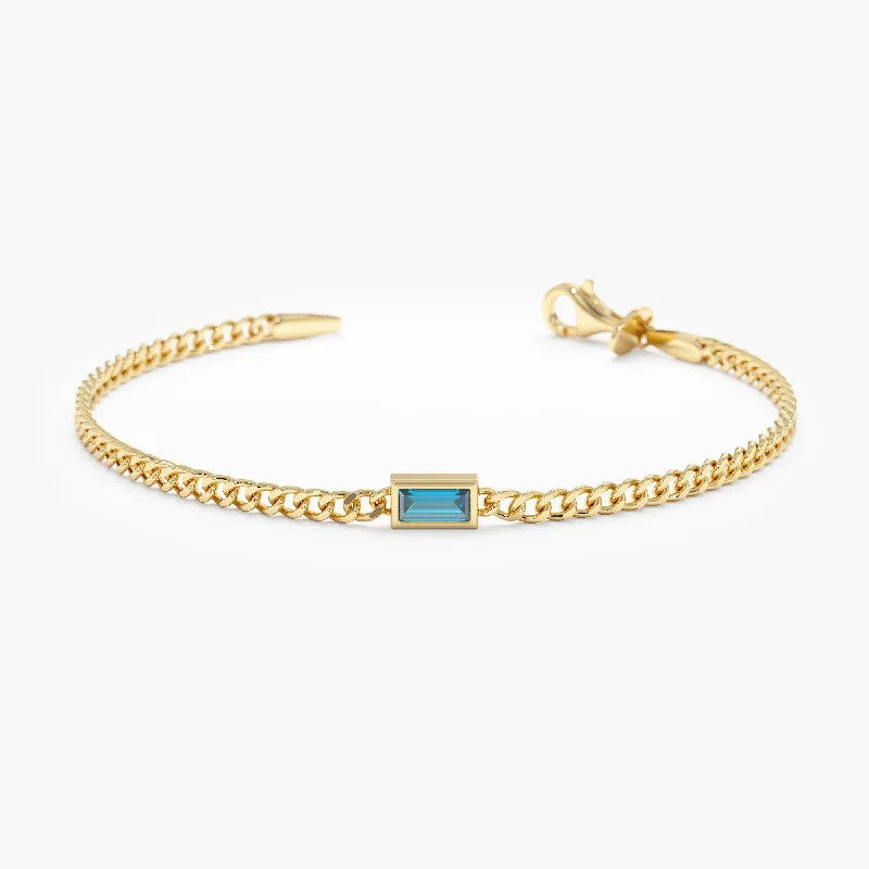 women's layered bracelet -Blue Topaz Cuban Chain Bracelet, Blaise