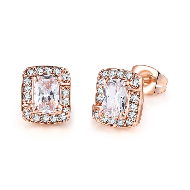 Rose Gold + White Stone Earrings