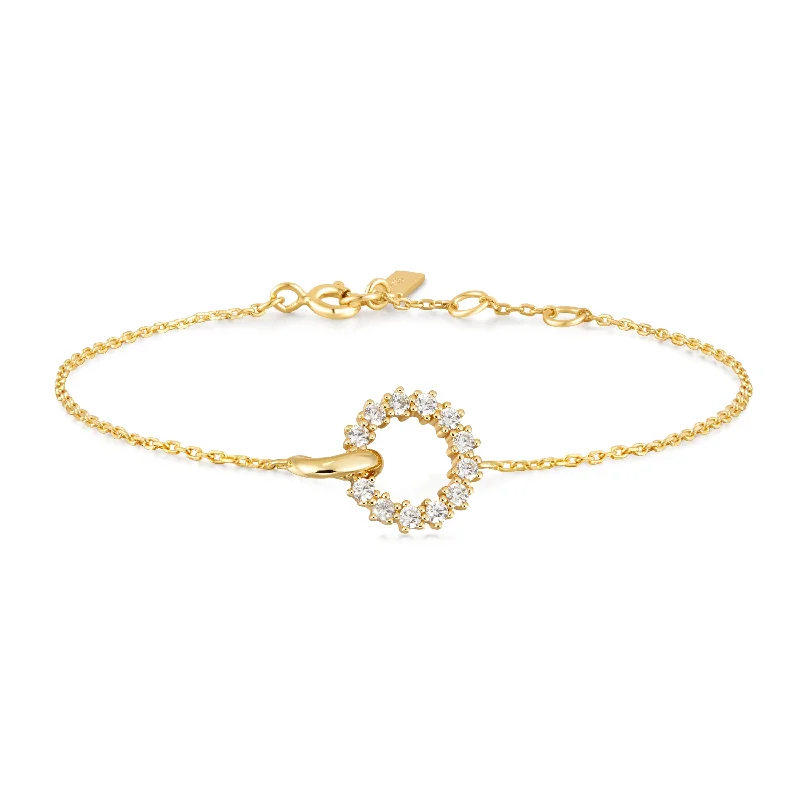 women's delicate gold bracelet -Gold Interlinked Circles Pavé Bracelet