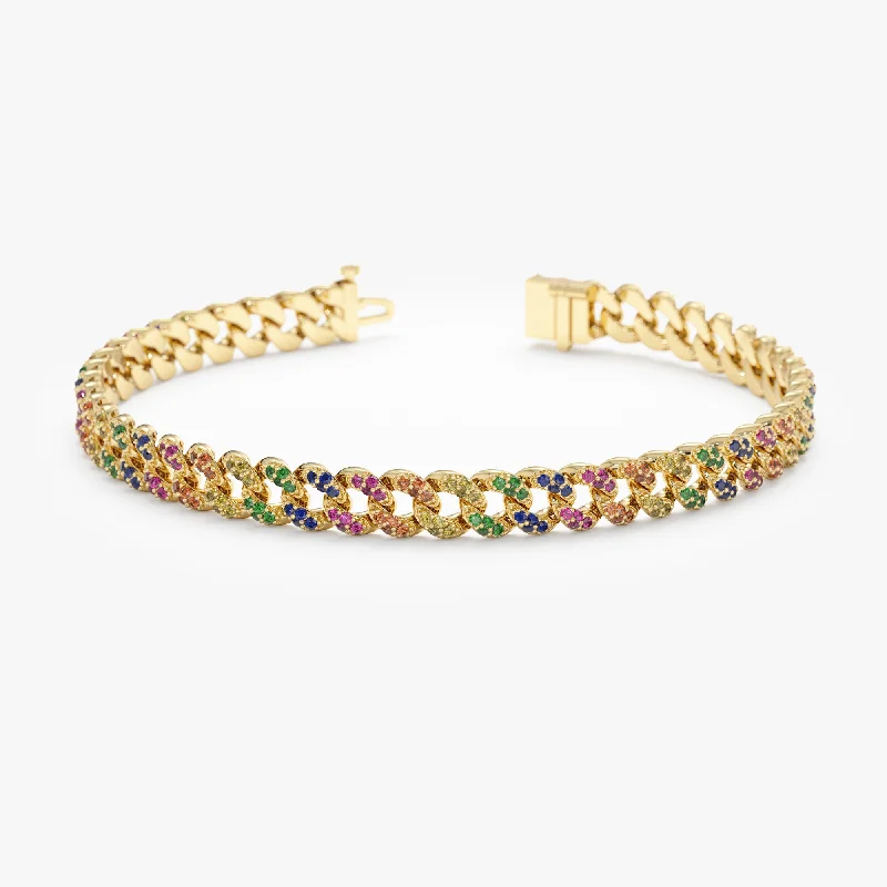 women's bangle bracelet set -Rainbow Sapphire Cuban Chain Bracelet - 5 mm, Sonya